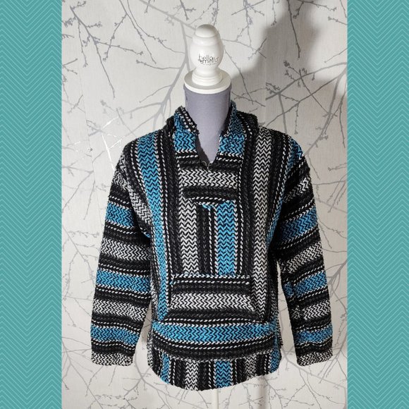 Baja Joe Mexican Pullover Hooded Poncho Sweater - Picture 1 of 4